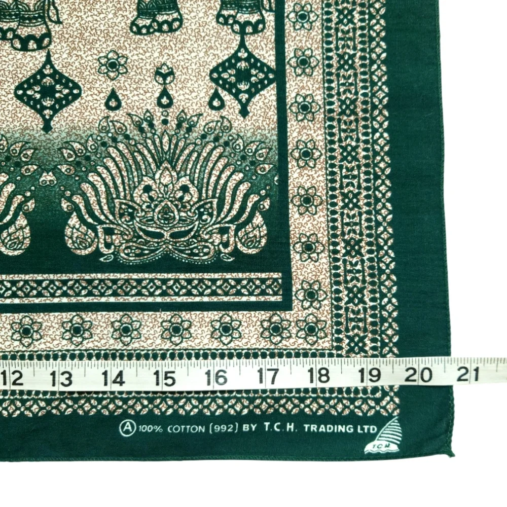 Dark Green Cotton Elephant Print Small City Scarf Bandana Head Scarf Square
